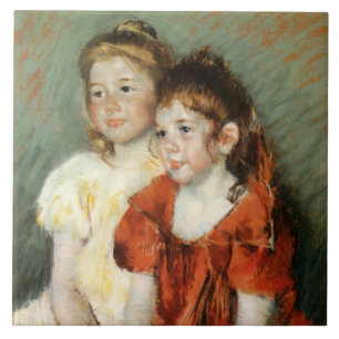 Zwei süße junge Mädchen (von Mary Cassatt) Fliese
