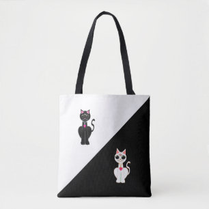 Zwei süße Katzen auf Schwarz & Weiß Tasche