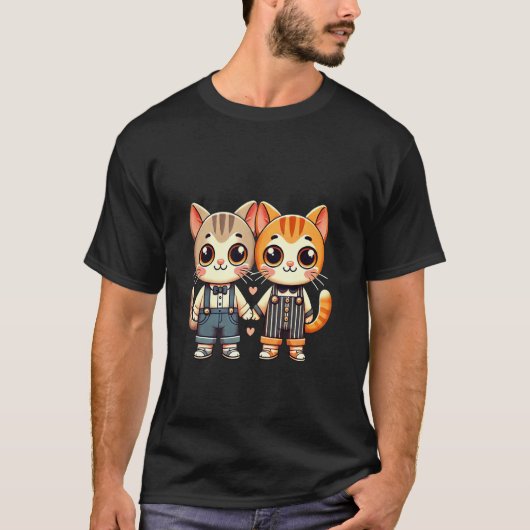 Zwei süße Katzenfreunde halten Händchen T-Shirt (Vorderseite)