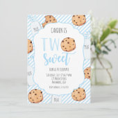 Zwei süße Milch und Kekse blauer Junge 2. Geburtst Einladung (Stehend Vorderseite)