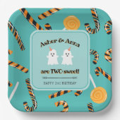 Zwei süße Niedlich Ghost Twin Halloween Geburtstag Pappteller (Vorderseite)