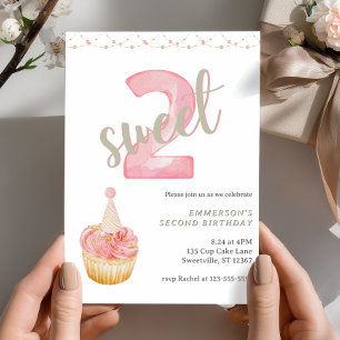Zwei süße niedliche Cupcake 2. Geburtstag Einladung