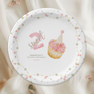 Zwei süße niedliche Cupcake 2. Geburtstag Pappteller