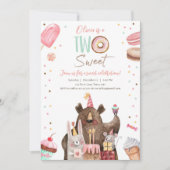 Zwei süße Party Tiere Donut Girl zweiten Geburtsta Einladung (Vorderseite)