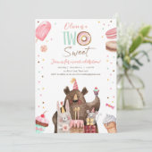 Zwei süße Party Tiere Donut Girl zweiten Geburtsta Einladung (Stehend Vorderseite)