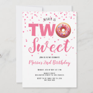 Zwei süße Pink Donut Confetti 2. Geburtstag Einladung
