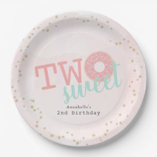Zwei süße Pink Donut Girl's 2. Geburtstag Pappteller