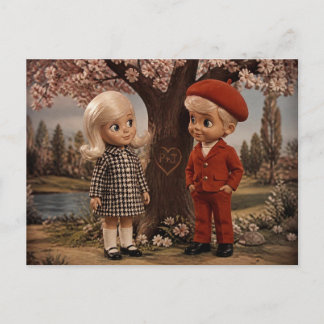 Zwei süße Retro-Puppen Postkarte
