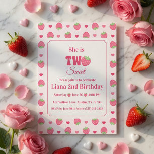 Zwei süße rosa Erdbeermädchen zum 2. Geburtstag  Einladung