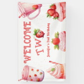 ZWEI Süße! Rosa Girl Strawberry 2. Geburtstag Banner (Vertikal)
