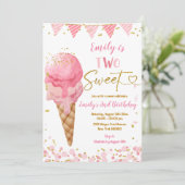 Zwei süße Rosa Sommereis am zweiten Geburtstag Einladung (Stehend Vorderseite)
