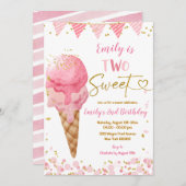 Zwei süße Rosa Sommereis am zweiten Geburtstag Einladung (Vorne/Hinten)