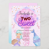 Zwei süße Tasse Kuchen und Meerjungfrau 2. Geburts Einladung (Vorne/Hinten)