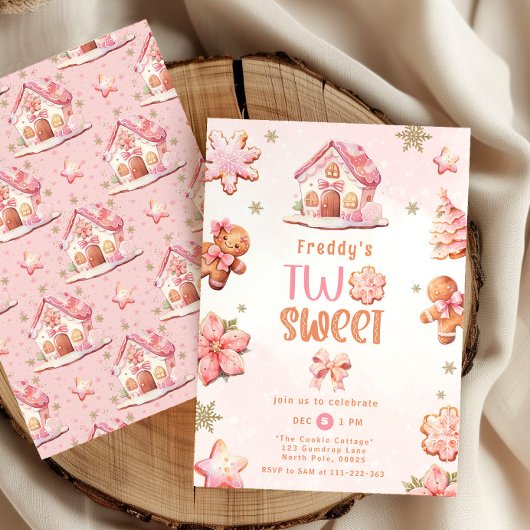 Zwei süße Weihnachtskekse Mädchen 2. Geburtstag Einladung