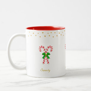 Zwei süße Zuckerstangen, goldene Sterne & editierb Zweifarbige Tasse