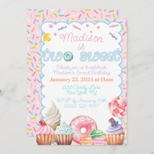 Zwei süße zweite Geburtstagsfeier Einladung (Vorne/Hinten)