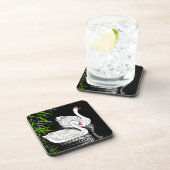 Zwei Swans auf einem Pool - Weiß auf schwarzem Hin Getränkeuntersetzer (Rechte Seite)