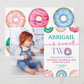 Zwei Sweet 2. Donut Thema Geburtstagsparty Einladung (Vorne/Hinten)