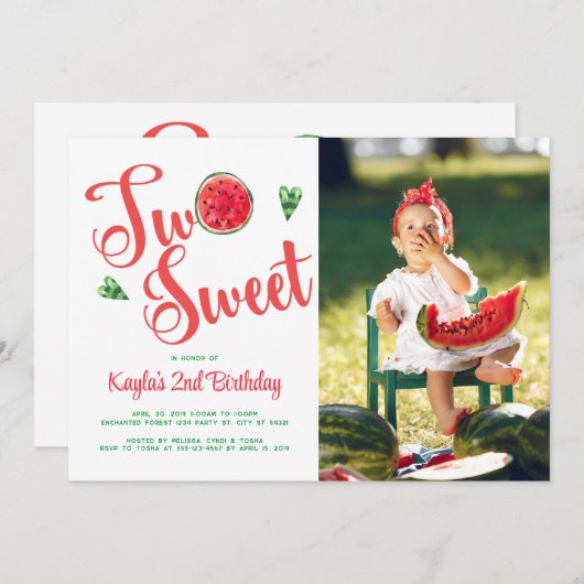 Zwei Sweet 2. Geburtstag Foto Einladung (Vorne/Hinten)