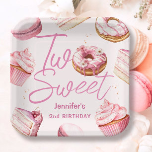 ZWEI Sweet 2. Geburtstagsmädchen Pink Donut Pappteller