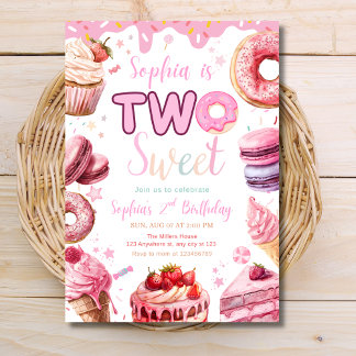Zwei Sweet Birthday Einladung, Kleinkind Mädchen G Einladung
