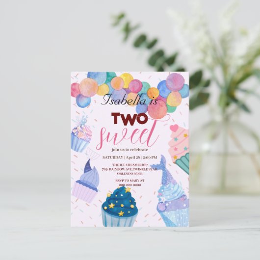 Zwei Sweet cupcake Ballon Meerjungfrau 2. Geburtst Postkarte (Stehend Vorderseite)