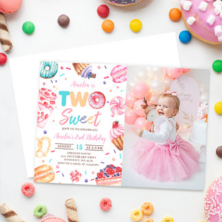 Zwei Sweet Donut Candy 2. Geburtstag Foto Einladung