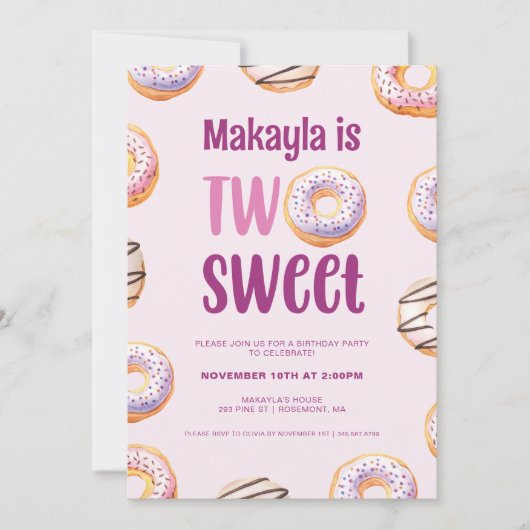 Zwei Sweet Doughnut Geburtstagsparty Einladung (Vorderseite)