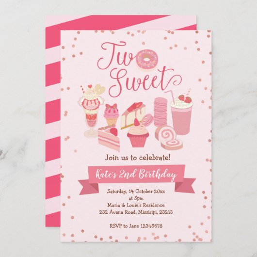 Zwei Sweet Girl Birthday Party Einladung (Vorne/Hinten)
