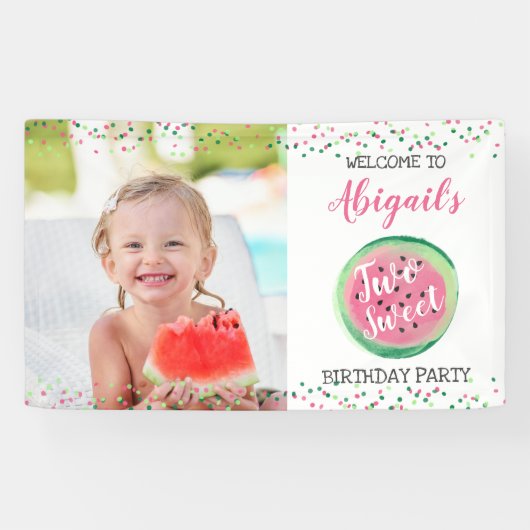 Zwei Sweet Girl's 2. Geburtstag Watermelon Party Banner (Horizontal)