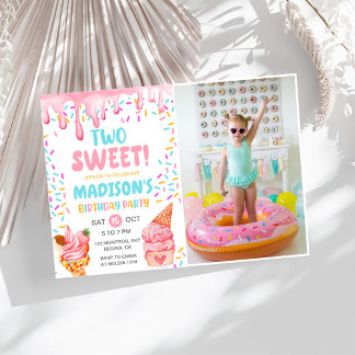 Zwei Sweet Girls Ice Cream 2. Geburtstag Foto Einladung