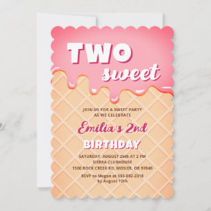 Zwei Sweet Ice Cream Summer Girl 2. Geburtstag Par Einladung