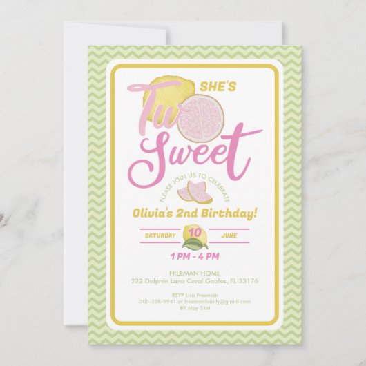 Zwei Sweet Lemon 2. Geburtstag Einladung (Vorderseite)