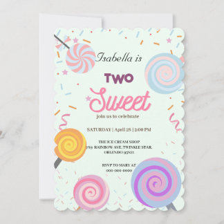 Zwei Sweet Lollipop und Sprinkles 2. Geburtstagsma Einladung