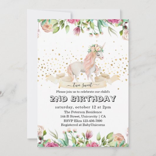 Zwei Sweet Magical Creature Baby Girl 2. Geburtsta Einladung (Vorderseite)