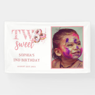 Zwei Sweet Pink Donut Foto Girl 2. Geburtstag Banner