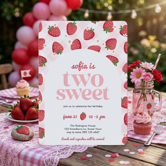 Zwei Sweet Strawberry Girl 2. Geburtstag Einladung