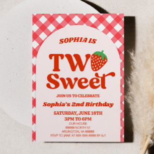 Zwei Sweet Strawberry Red Pink 2. Geburtstag Party Einladung
