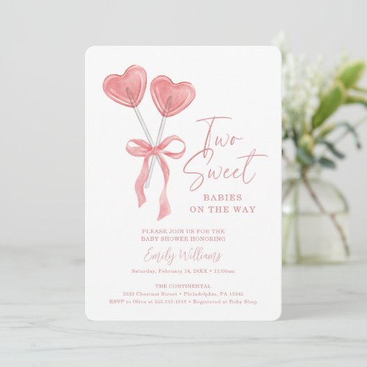 Zwei Sweet Twins Baby Dusche Einladung (Stehend Vorderseite)