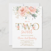 ZWEI Sweush Blush Pink Blütengolden Zweiten Geburt Einladung (Vorderseite)