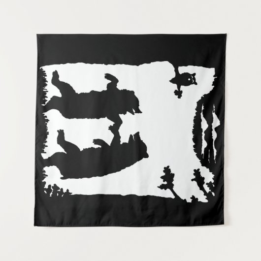 Zwei tanzende schwarze Bären Owl Trees Schwarze Si Wandteppich (Vorderseite (Horizontal))