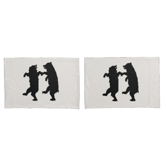 Zwei tanzende schwarze Silhouette Bären auf Weiß Kissenbezug (Vorderseite-Set)