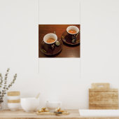 zwei Tassen frisch gebrühten Espressokaffees auf e Poster (Küche)