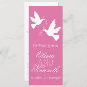 Zwei Tauben rosa-weiße Hochzeitsmenü Menükarte (Vorne/Hinten)