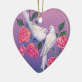 Zwei Tauben und Blumen auf einem Herzen Keramikornament (Links)