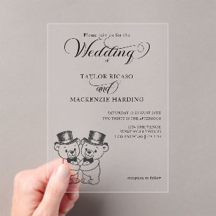 Zwei Teddy Bären in Top Hats Hochzeit Acryleinladungen