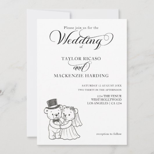 Zwei Teddy Bars Braut und Groom Hochzeit Einladung (Vorderseite)
