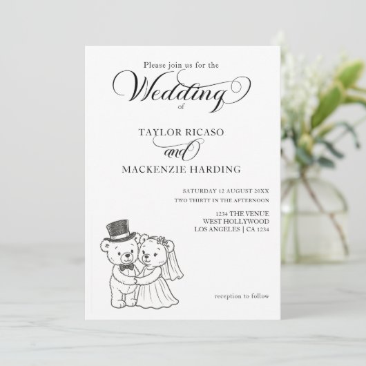Zwei Teddy Bars Braut und Groom Hochzeit Einladung (Stehend Vorderseite)