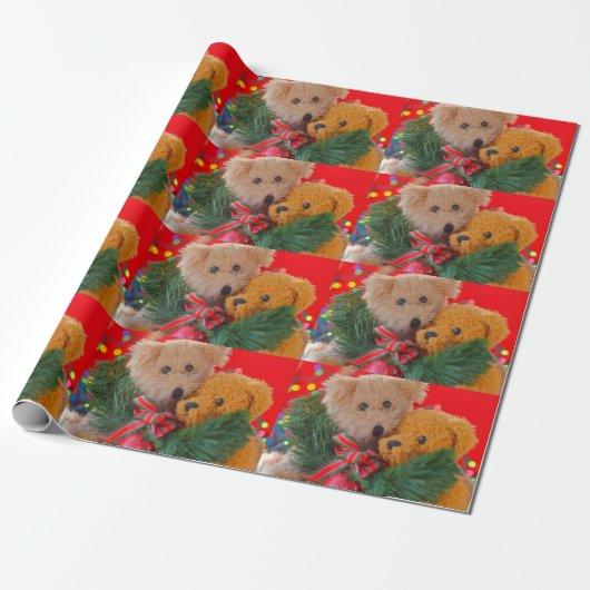 Zwei Teddybären mit Grün und Bogen Geschenkpapier (Ungerollt)