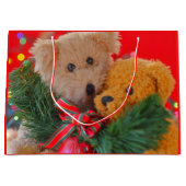 Zwei Teddybären mit Grün und Bogen Große Geschenktüte (Vorderseite)